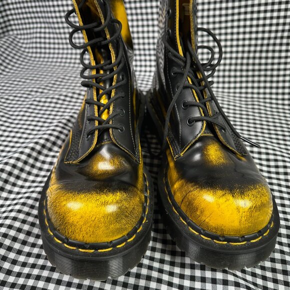 Dr Martens 1460 Rub Off Lux Mull Yellow Black Boots Made in England Men's US 9 - Picture 2 of 7
